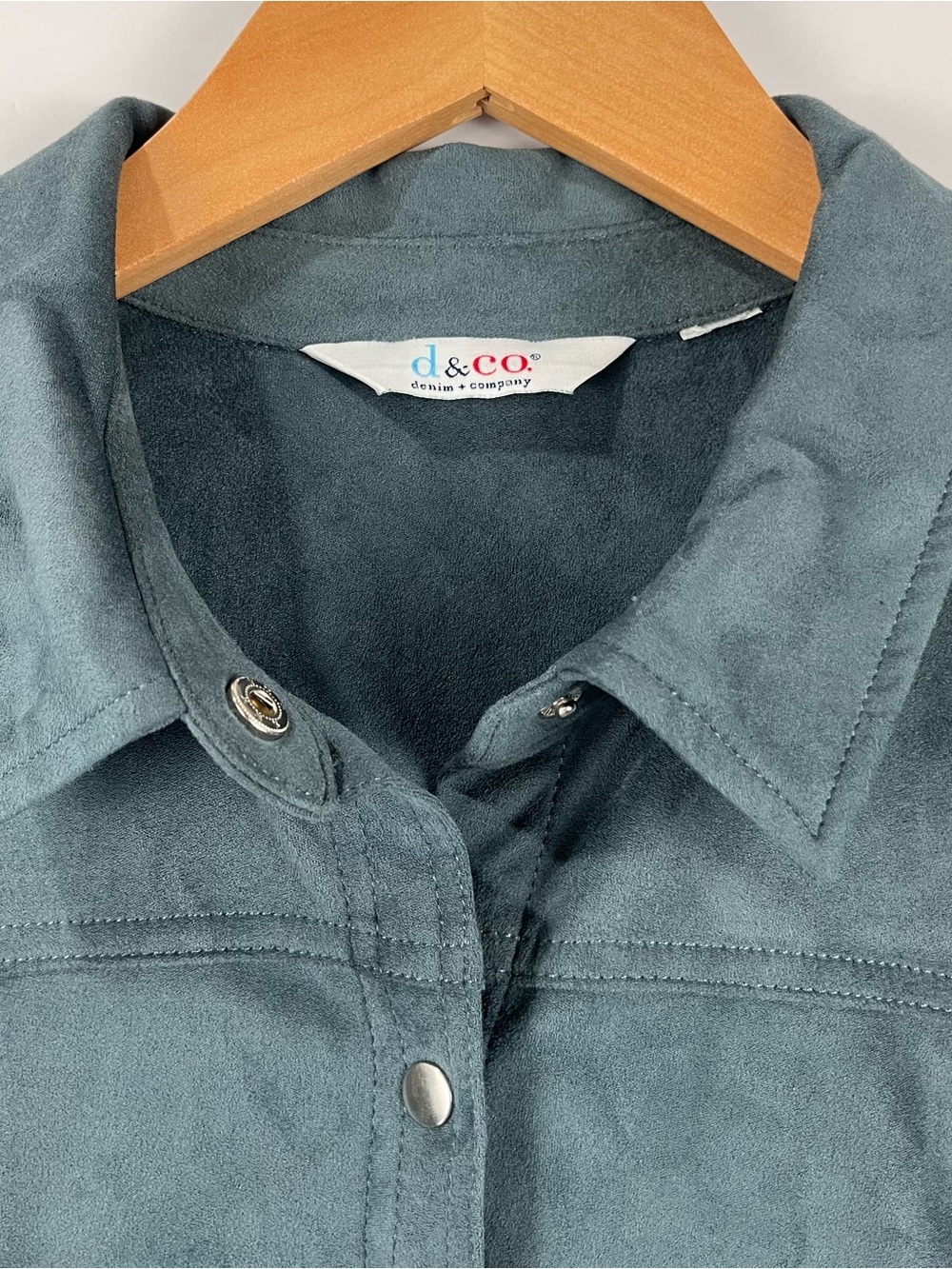 Denim & Co Faux Suede Shirt Jacket Metal Snaps Pockets Lightweight Shacket L XL - Picture 6 of 10